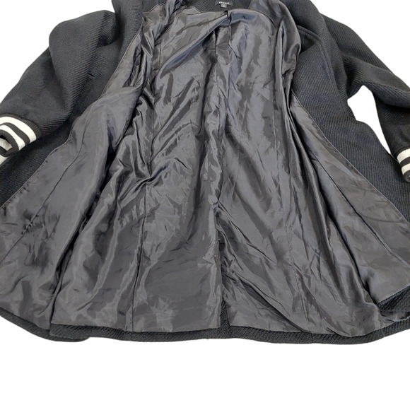 Torrid Black Woolen Varsity Hooded Longline Coat - Picture 8 of 13